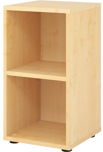 bümö Regal Ahorn, Standregal aus Holz für 2 Ordnerhöhen - Bücherregal klein 40 cm schmal, Aktenregal für Ordner & Bücher, kleines Büroregal, Holzregal, Ordnerregal, Buchregal Dachschräge