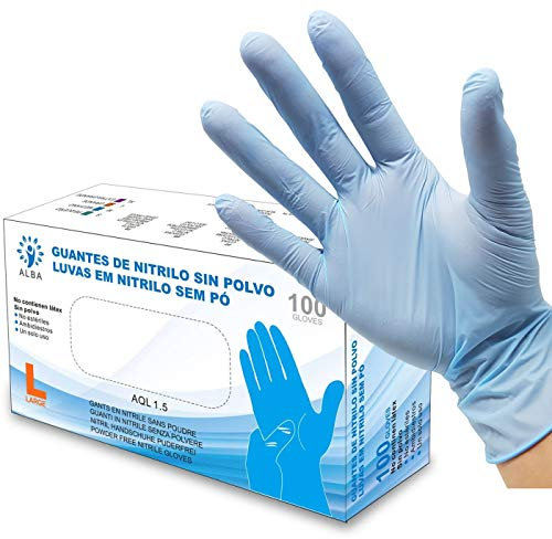 Nitrilpuderfreie Handschuhe - Größe L - AQL 1.5 Recycelbare beidhändige Einweghandschuhe. Ideal für Lebensmittel, Reinigung, Heimwerker, Kosmetik, Industrie und Sanitär. Blaue Farbe
