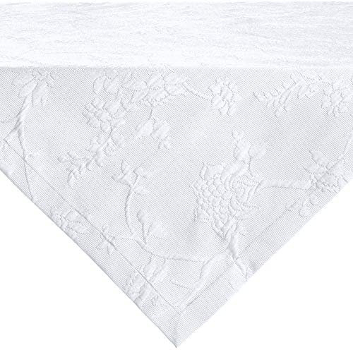 Erwin Müller Tischwäsche, Mitteldecke, Tischdecke mit Jaquardmuster, Serie Arnsberg weiß Größe 100x100 cm - Robustes Gewebe ist bügelleicht und Lange haltbar, mit hochwertigem Kuvertsaum