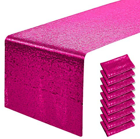 Tischläufer mit Pailletten, 30,5 x 182,9 cm, Pink, Glitzer, Fuchsia, Läufer für Geburtstagsparty, Dekorationen, Hochzeit, Junggesellinnenabschied, Urlaub, Feier, Brautparty, Babyparty, 10 Packungen