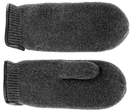 fiebig Walkfäustling mit Ledersaum | Fausthandschuh aus gewalkter Wolle für Damen & Herren | Schurwollfäustling in vielen Farben (9,5-L, Anthrazit)