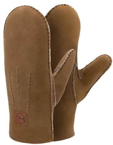 Rohn Moden Lammfell Handschuhe Arber echtes Merinolamm für Damen und Herren, Fäustlinge, Fausthandschuhe in Premiumqualität aus spanischem Merino camel Größe 10