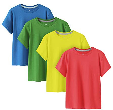 LAPASA Pacco da 4 T-Shirt 100% Cotone Bambini e Ragazzi Unisex Multicolore 4-5 Anni