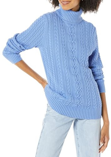Amazon Essentials Women's Fisherman Cable Roll-Neck Jumper (Available in Plus Size), Blue, L