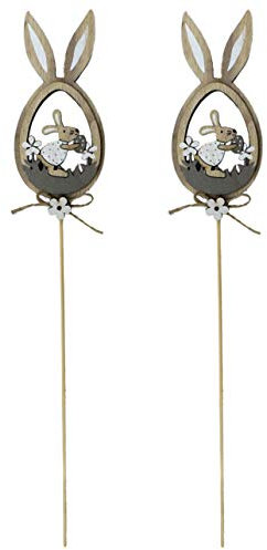 DARO DEKO Holz Hase im Ei mit Hasen-Ohren - Stecker 6 x 26cm 2 Stück