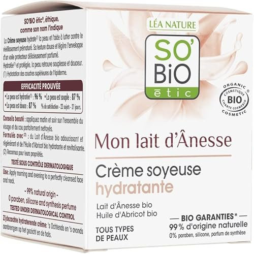 SO BIO - Crème Soyeuse Hydratante Mon Lait D'Anesse Bio 50Ml - le Lot De 2