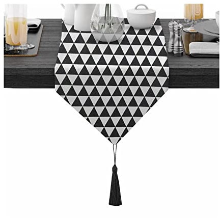 Aotiwe Tischdekor Hochzeit, Tischdekoration 40. Geburtstag aus Baumwolle Dreiecksmuster Schwarz Weiß 30x360CM für Feiertage Küche Hochzeit Dekor