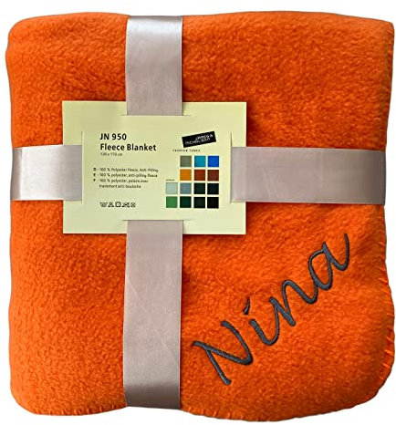 Schnoschi orange Fleece Kuscheldecke mit Namen Bestickt 170 x 130 cm Sofadecke Fleecedecke warme Decke