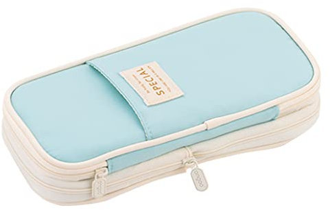 iSuperb Federmäppchen Leinwand Mäppchen Skalierbar Etui Stifte Schulmäppchen für Schüler Teenage Stationery Organizer Bag (Light Blue)