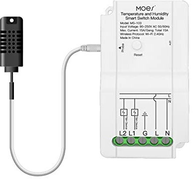 MOES WiFi Smart DIY Thermostat-Steuerungsmodul, Temperatur- und Feuchtigkeitssensor, Dual Output 15A, 2,4 GHz WLAN, Smart Life App Drahtlose Fernbedienung, für Gewächshaus-Aquarium-Reptil-Terrarium
