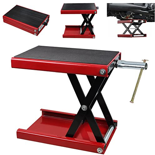 Cric de Moto 1100 lbs/500 kg Hauteur 19-34 cm Pont Élévateur Ciseaux Moto en Acier Plate-Forme Élévatrice Moto Dimension Plat-Forme 36x23 cm Lève Moto Sécurisée Table Élévatrice Moto Entretien, Rouge