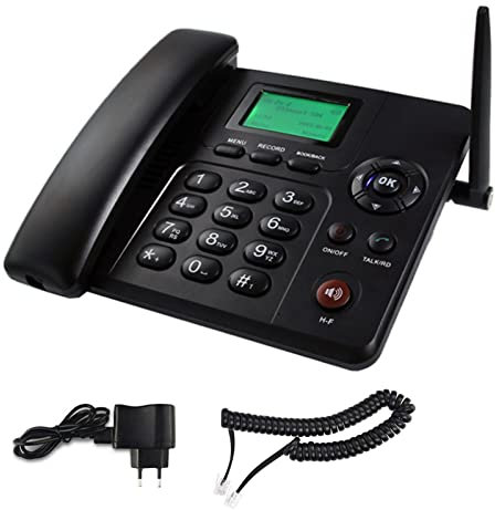 IBOWZ Desktop Corded Telephone Wireless Quad Band GSM Desk Phone,Desktop Style Phone With SIM Card Slot,Supports Multiple Languages,Redial,Pause,Hands-free,SMS And Radio Functions,GSM Home Telepho