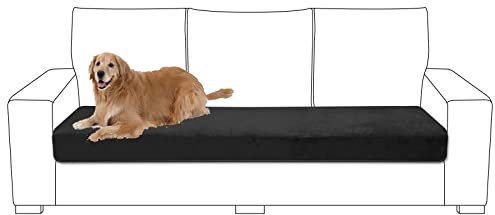 Rosnek Sofa Sitzkissenbezug Sofabezug 3 Sitzer, Samt Sofahusse 3 Sitzer Stretch Couchbezug,Sofa Cover Couch überzug für Sofa überzug L Form,Chaiselongue,Ecksofa,1 Stück,Schwarz