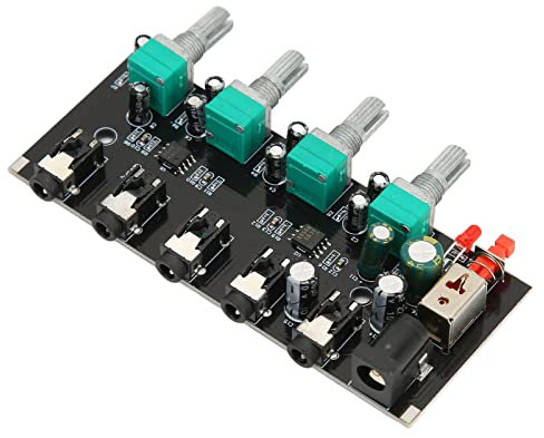 Placa Mezcladora de Sonido Estéreo, Controlador de Reverberador de Fuente de Sonido DIY 4 en 1 Salida de 4 Vías Mezclador Amplificador de Auriculares, Volumen Ajustable
