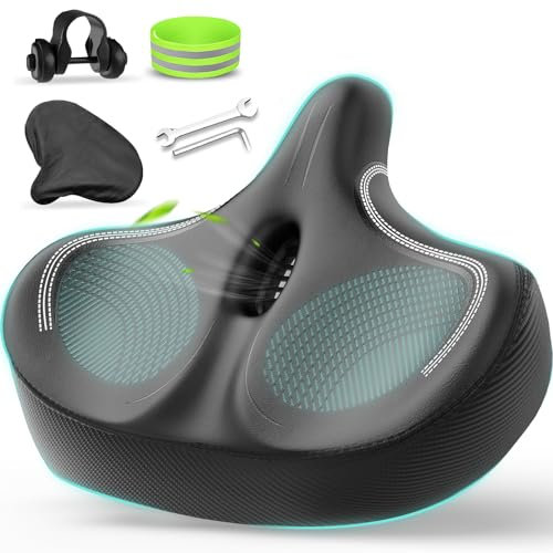 YODOTE Oversized Bike Seat - Wide Memory Foam Saddle for Exercise, Cruiser, Stationary, and Road Bikes - Comfortable Cushion for Men & Women