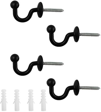 Xinlon 4 Pezzi Ganci Per Tende, Ganci Muro, Ganci Tende, Ganci Fermatenda In Metallo, Ganci a u Fermatenda Con Spina Di Espansione Utilizzato Per Tende, Appendiabiti, Cappotti, Vestiti, Chiave(Nero)