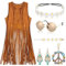 Alintor Hippie Kostüm Damen, 70er Jahre Outfit Damen, Hippie Weste Damen mit Hippie Accessoires, Flower Power Kleidung Damen, Hippie Kleidung Damen, Faschingskostüme, Karneval Kostüm Damen
