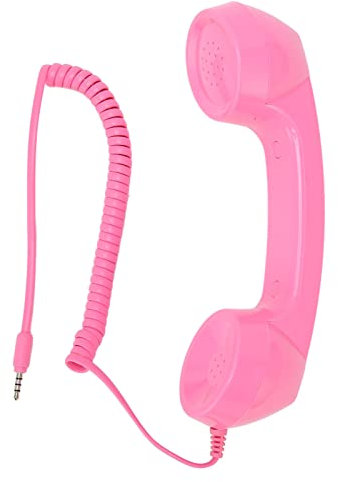 Auricular de Teléfono Retro, Auricular de Teléfono Retro Vintage Receptor de Teléfono Celular Micrófono Altavoz para Teléfonos Móviles, Computadoras (Rosa)