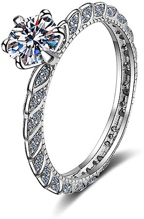 Ring Zirkonia, Vorsteckring Silber 925 Weißer 6,5 mm Großer Zirkonia mit 6 Zinken Weihnachtsgeschenk Ring Größe 60 (19.1)