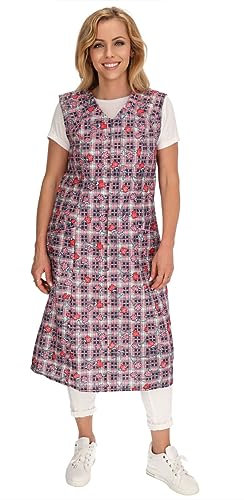 Reißverschluss Kittel RV Hauskleid Baumwolle Schürze Kochschürze, Farbe:rot kariert, Größe:46