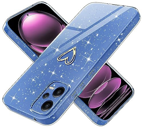 Yichxu Handyhülle für Xiaomi Redmi Note 12 Pro 5G Hülle Glitzer Herz Love Silikon TPU Stoßfeste Schutz Bumper Case Cover Glänzend Ultra Dünn Kratzfeste Schutzhülle für Redmi Note 12 Pro 5G, Blau