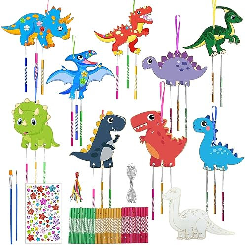 Seasboes Lot de 10 carillons éoliens en bois - Pour enfants - Décoration créative - Cadeau pour fête d'anniversaire d'enfant
