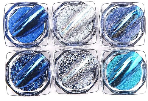 Pure vie Glitzer für Nägel, 6Farben Glitzerpulver Nail Art Gelnägel Deko Zubehör, Chrome Nail Powder Neonail Glassy Pearl Effect Glitzer Gesicht Pigmente Glitter für Körper Haare Face Body Festival