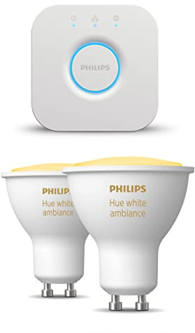 Philips Hue Starterpaket - GU10 - mit 2 Spots - Warm bis Kaltweißes Licht - inkl. 1 Hue Bridge - Hue White Ambiance