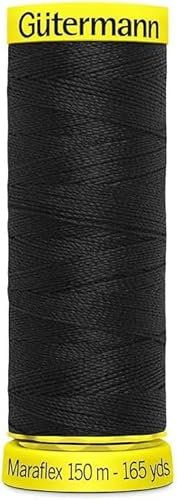 GUTERMANN Maraflex - Filo da Cucire Elastico con Elastan, Filo Elasticizzato per Jersey, Maglieria, Intimo e Sportswear, Alta Resistenza, Adatto a Macchina da Cucire, Confezione da 150 m (000 Nero)