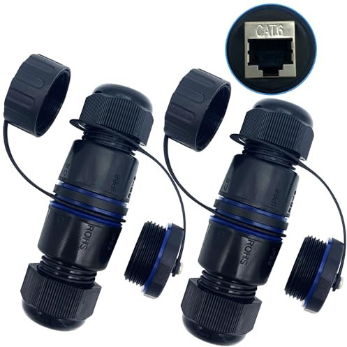 CTRICALVER Abgeschirmte Outdoor Netzwerkkabel Verbinder mit wasserdichter/Staubschutzkappe, RJ45 Kabelverbinder Wasserdicht für CAT.6E/CAT.6/CAT.5E/CAT.5, RJ45 wasserdicht (2 Stück)