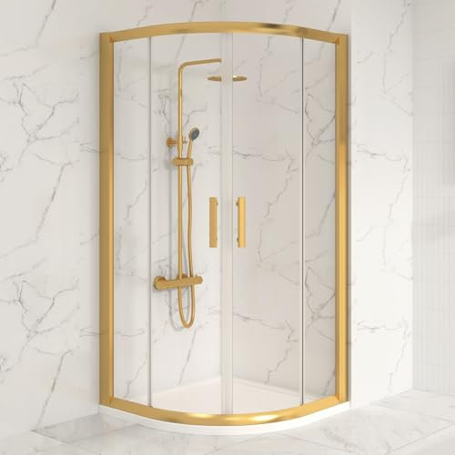 800 x 800mm Quadrant Shower Enclosure Brushed Gold 6mm Glass Screen Cubicles