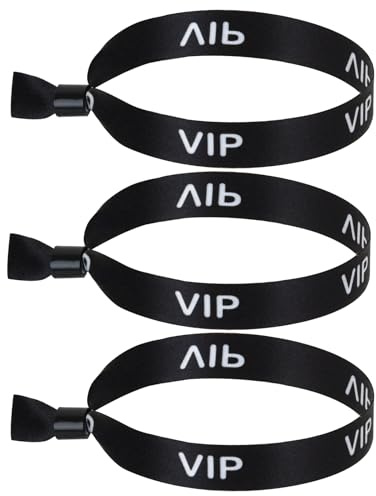 100 Pack VIP Wristbands for Events, Secure Tamper-Proof Cloth Identification Bracelets with One-Time Lock, Adjustable Heat Transfer Printed Entry Bands for Festivals and Parties,Black