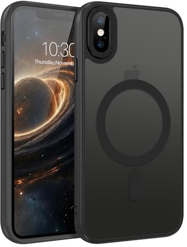 DUEDUE for iPhone X/XS Case Magnetic [Compatible with MagSafe] Shockproof Military Grade Protection, Full Camera Protection, Translucent Anti-Scratch Matte Back Cace Cover for iPhone X/XS 5.8, Black