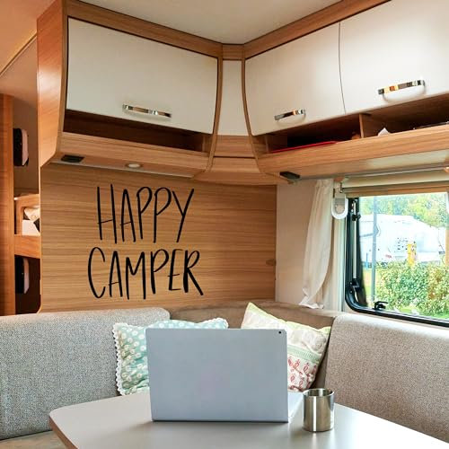 GRAZDesign Wandtattoo Sprüche Happy Camper Camping, Reise für Wohnzimmer, Flur, Wohnmobil Innen und Außen - 41x40cm / hellgrün