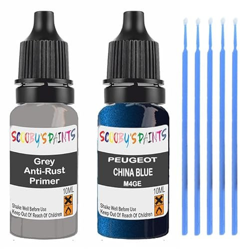 SCOOBYS PAINTS BACK IN THE MIX Touch Up Paint For Peugeot China Blue M4Ge Scratch Stone Chip Repair With Grey Primer