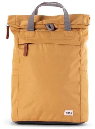 ROKA Finchley Roll Top Backpack for Women & Men - Medium Canvas Roll Top Rucksack with Magnetic Closure, Chunky Zip, Multi Pockets, Adjustable Straps - Work, School & Travel Backpack - Flax Yellow