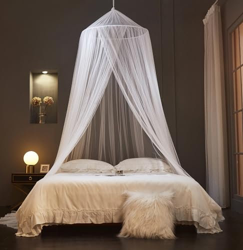 Mengersi Betthimmel Moskitonetz, Betthimmel, Bettvorhänge für Doppelbett, Queen-Size-Bett, Kuppel-Moskitonetz, Bettzelt für drinnen und draußen, Kinderbett und Erwachsenenbetten, Weiß