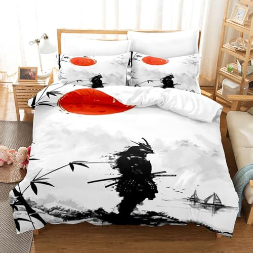 ZZTBQ Bettwäsche 220x240 Bettbezug 220 x 240 Japanische Samurai Asiatische Motive Bettwäsche-Sets 220x240 aus Mikrofaser mit Reißverschluss