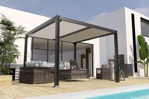 COULEURS DU MONDE - Pergola bioclimatique Denver Grise autoportante en Aluminium 3x3 mètres