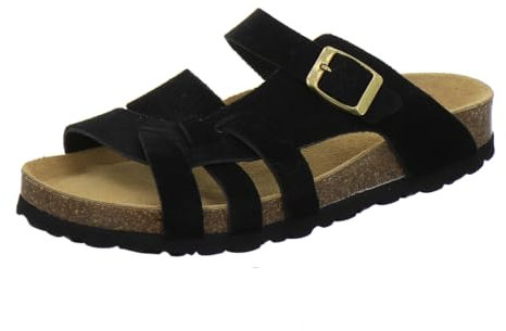 AFS-Schuhe 2122, Damen Pantoletten aus echtem Leder, hochwertige Hausschuhe für Frauen mit Eva-Sohle, Made in Germany (39 EU, schwarz Velour)