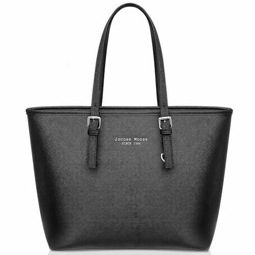 Jocose Moose Damen Handtasche Elegant PU Leder Damen Schultertasche Große Kapazität Laptop Trage Tasche Kontrastnähte Design Handtasche mit Einer Damen(schwarz)