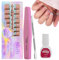 DMQ French Press On Nails Short, 150Pcs Brighter Pastel French Tip False Nails Kit with Glue, Square Fake Nail Tips, Full Cover Stick on Nails French Nail Art Manicure Decorations