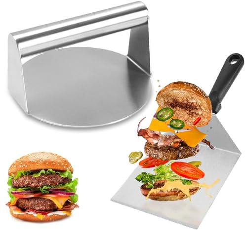 Eiflayn Smash Burger Set,6.2 Pouces Presse Burger avec Spatule Burger, Presse Hamburger en Acier Inoxydable, Presse a Hamburger Ronde pour Flat Top Grill, Facile à Nettoyer