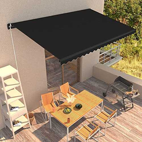 Bulliing Tenda da Sole Retrattile Manuale 450x300 cm Antracite,Tenda da Sole per Esterno Avvolgibile,Tenda da Sole a Bracci Estensibili con Telaio in Alluminio, Tettuccio Resistente al Sole e Impermea