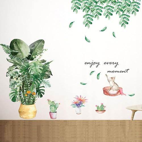 astylishome Wall Stickers Green Vine Leaf with Fluttering Green Floral Walls, Watercolor Plants, Peel & Stick, Removable for Kitchen, Living Room