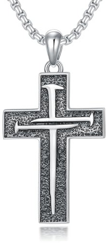ROMANTICWORK Nagelkreuz Kette für Herren 925 Sterling silber Kreuz Halskette mit Drei Nägeln Kreuz Anhänger Christlicher Religiöser Kreuz Schmuck Geschenke für Herren Männer Damen