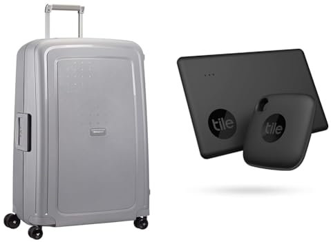 Samsonite S'Cure - Spinner L Suitcase, 75 cm, 102 L, 4 Rolls, Silver (Silver) & Tile Bluetooth Item Finder Set