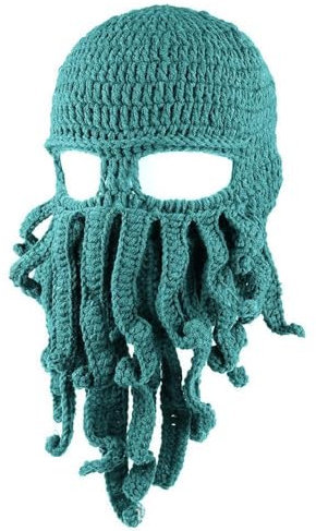 WUODHTW Bart-Oktopus-Piratenhüte, Bartmütze, lustige warme Mütze für Damen und Herren, Wintermütze, Wikingermütze, Halloween-Maske, blau - peacock blue, Einheitsgröße