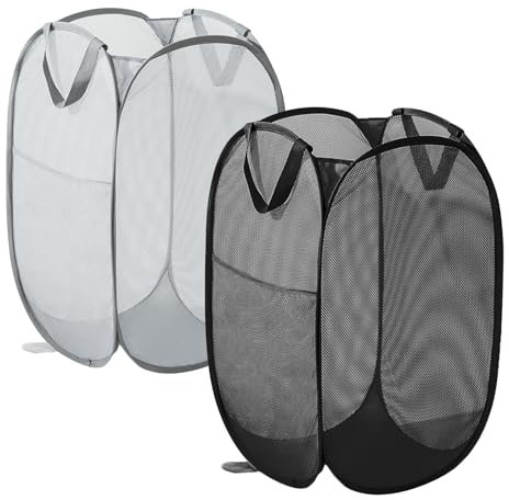 2 Pezzi Cesto Portabiancheria Pieghevole,Cesto Biancheria Sporca Salvaspazio,75L Cesta Porta Biancheria Pieghevole per Bagno,Viaggio,Camera dei Bambini (Nero 1 + Grigio 1)