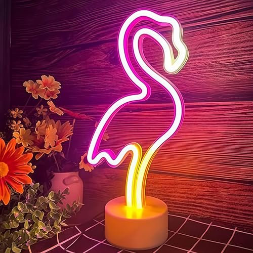 Gpurplebud Flamingo Lamp Neon Signs, Flamingo neon Lights USB/Battery Powered Neon Signs for Bedroom Birthday Party Valentines Gift (Three Colors Flamingo)